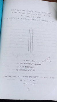 Image of PENGARUH LAMA PENYIINARAN TERHADAP PRODUKSI TELUR BURUNG PUYUH (CONTURNIX-CONTURNIX JAPONICA)